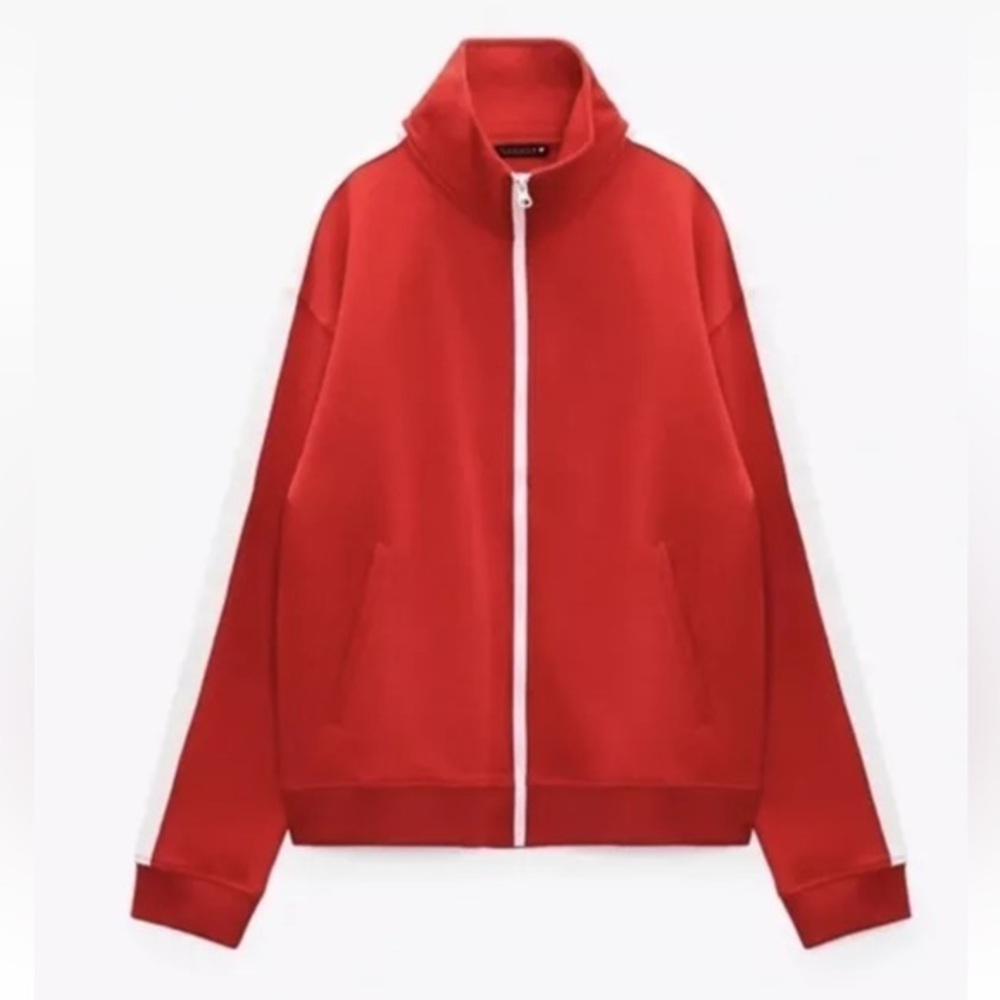 ZARA Jacket Basic Zipped Hoodie Sweatshirt Red Woman’s Medium